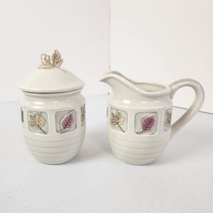 Mikasa KT407 Woodland China Stoneware Cream Jug Sugar Jar Leaves Creamer Lid